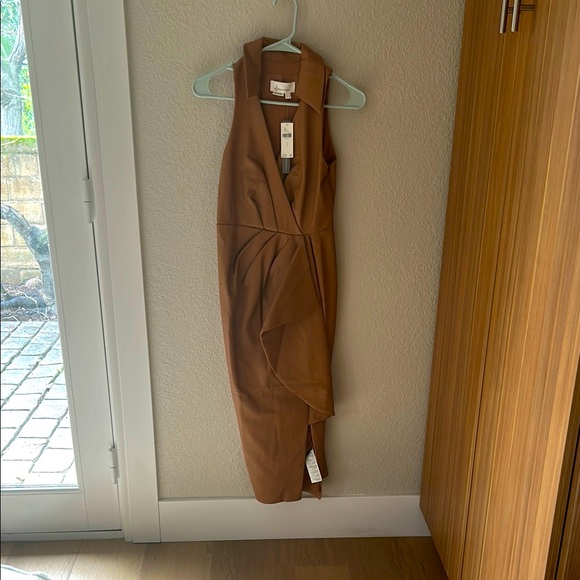 Anthropologie Faux Leather Sleeveless V-Neck Midi Dress - Picture 5 of 7